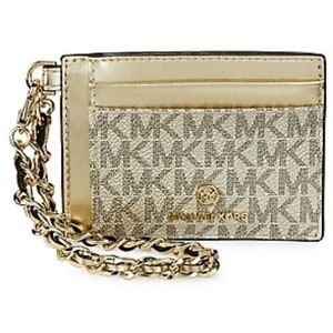 Michael Michael Kors Chain Jet Set ID Card Case Zip Close Top + Dust Bag Nwt